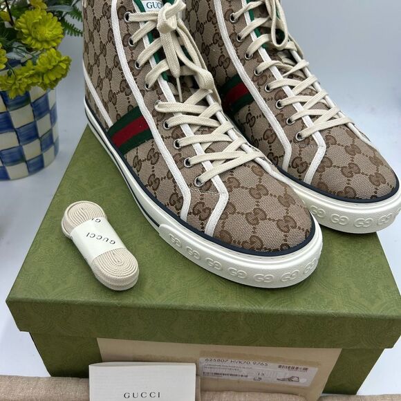 Men's Gucci tennis 1977 high top sneakers size 13 made in Italy - Picture 3 of 10
